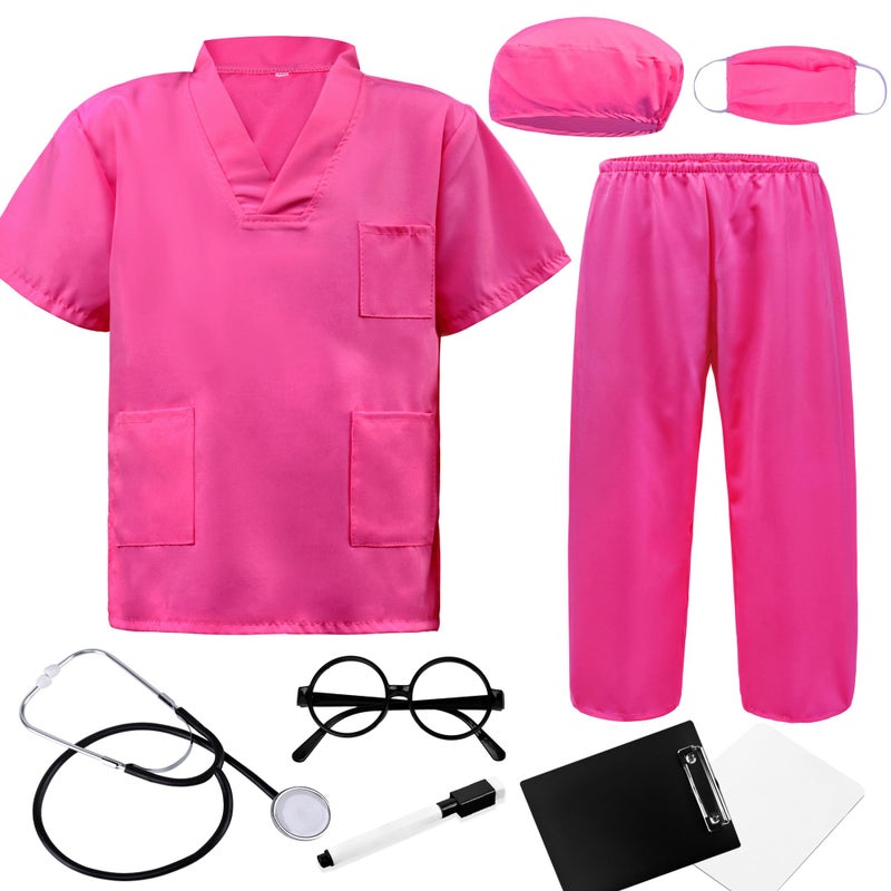 ZZIHAN Kids Doctor Costume Rose Medical Scrubs Outfit with Stethoscope Mask Cap Glassesfor Halloween Career Day Pretend Play Nurse Dentist Vet DressUp for Toddler Boys Girls 34T - Image 2