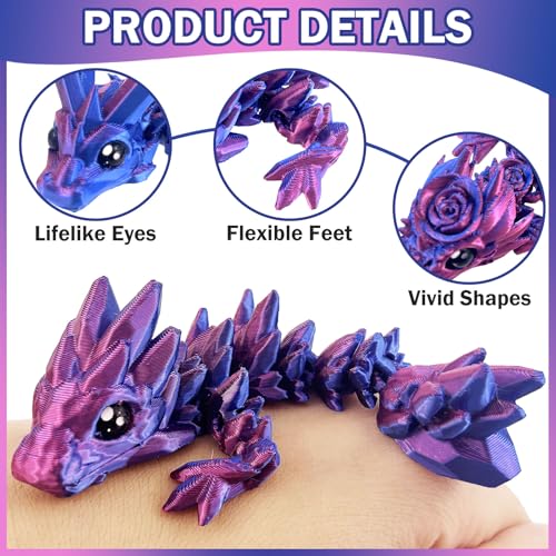 YVBBHE 8 Pcs 3D Printed Fidget Dragons with Eyes Toy Set Small 3D Prints Animal Models for Executive Home Office Cute Mini Stress Relief 3d Printer Animals Toys Decor for Adults KidsB - Image 5