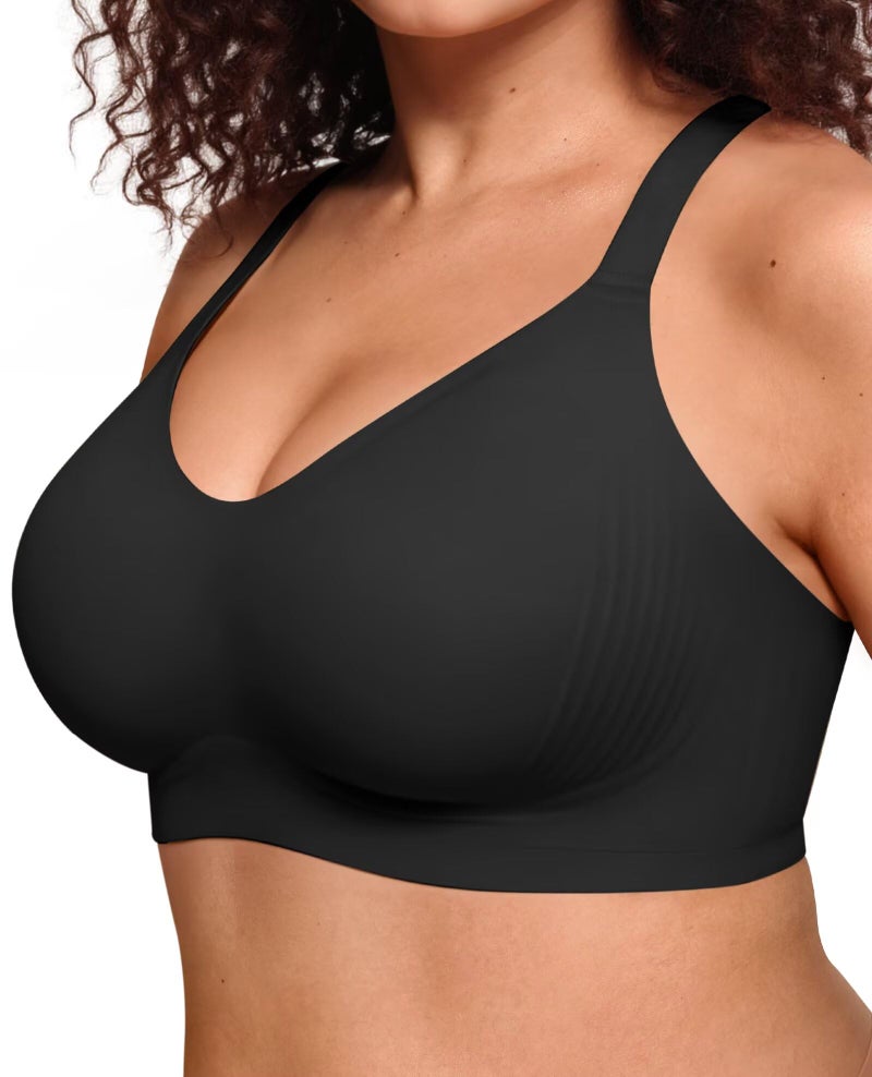 Vertvie Bras for Women No Underwire Wireless Push Up Seamless Full Coverage Comfort Sports Everyday Bra Regular & Plus Size(Black,Medium) - Image 1