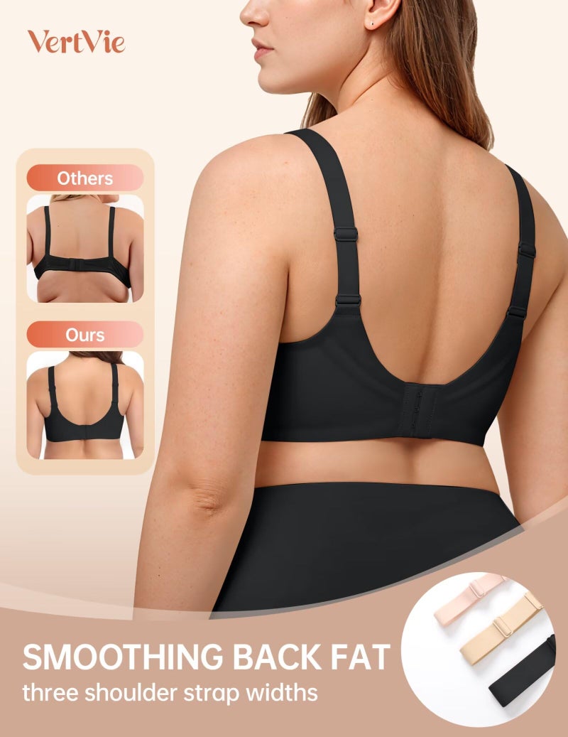 Vertvie Bras for Women No Underwire Wireless Push Up Seamless Full Coverage Comfort Sports Everyday Bra Regular & Plus Size(Black,Medium) - Image 4