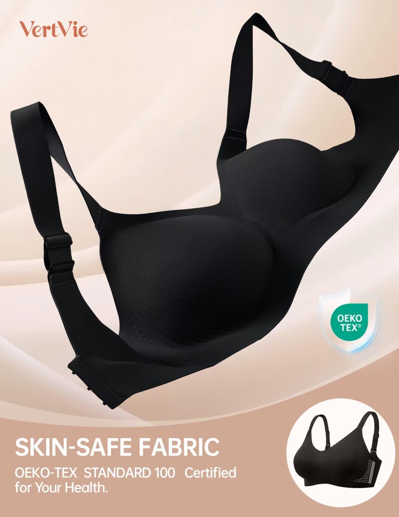 Vertvie Bras for Women No Underwire Wireless Push Up Seamless Full Coverage Comfort Sports Everyday Bra Regular & Plus Size(Black,Medium) - Image 5