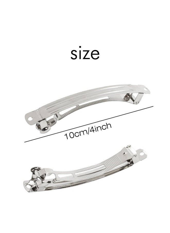 Lawie - 50 Pack 4 Inch Large Silver Blank Rectangle Metal French Barrette 10Cm Hair Clips Diy Crafts Plain Barrettes For Bows Thick Hair Snap Clips Ponytail Holder Hairclips Accessories For Women Girls - Image 1