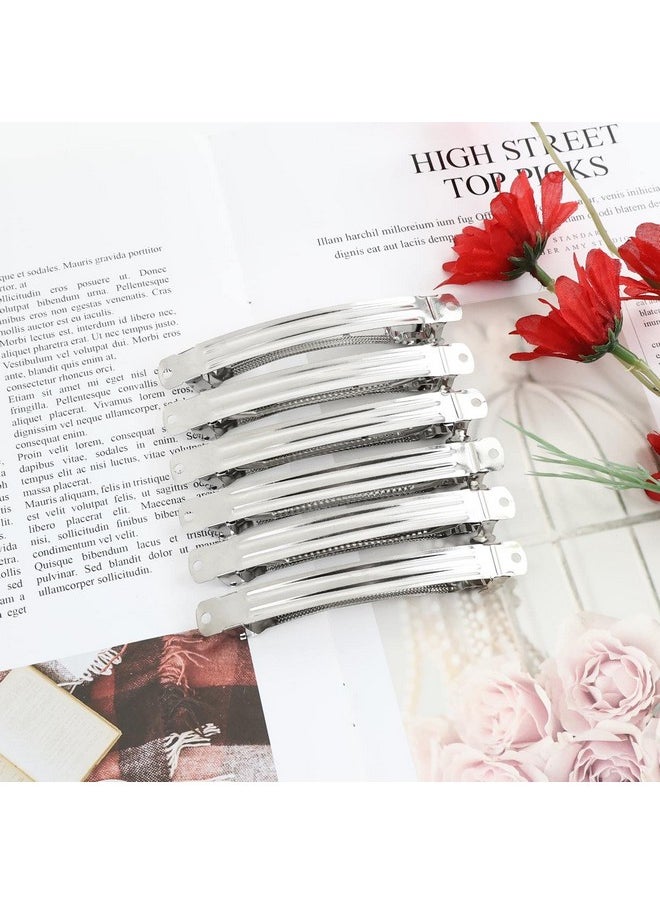 Lawie - 50 Pack 4 Inch Large Silver Blank Rectangle Metal French Barrette 10Cm Hair Clips Diy Crafts Plain Barrettes For Bows Thick Hair Snap Clips Ponytail Holder Hairclips Accessories For Women Girls - Image 1