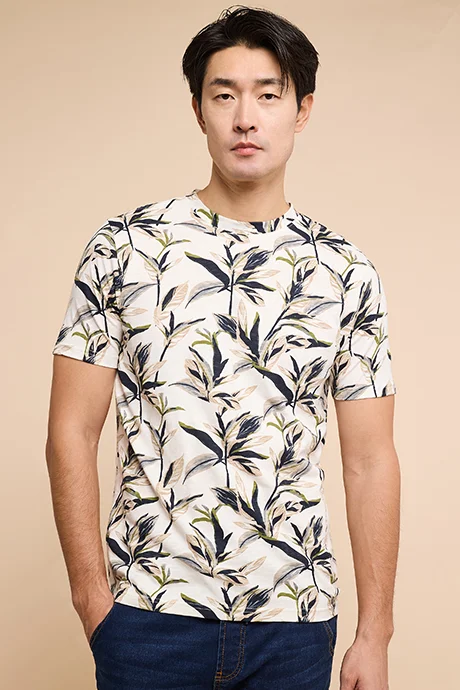 أر أند بي Printed T-Shirt with Crew Neck and Short Sleeves