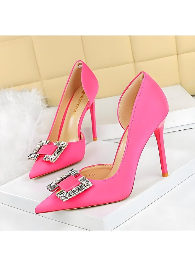 بيج تري المضخات النسائية مغلقة أشارت إصبع القدم الكعب العالي الحزب فستان الأحذية ورد الوردي 10.5CM - Image 1