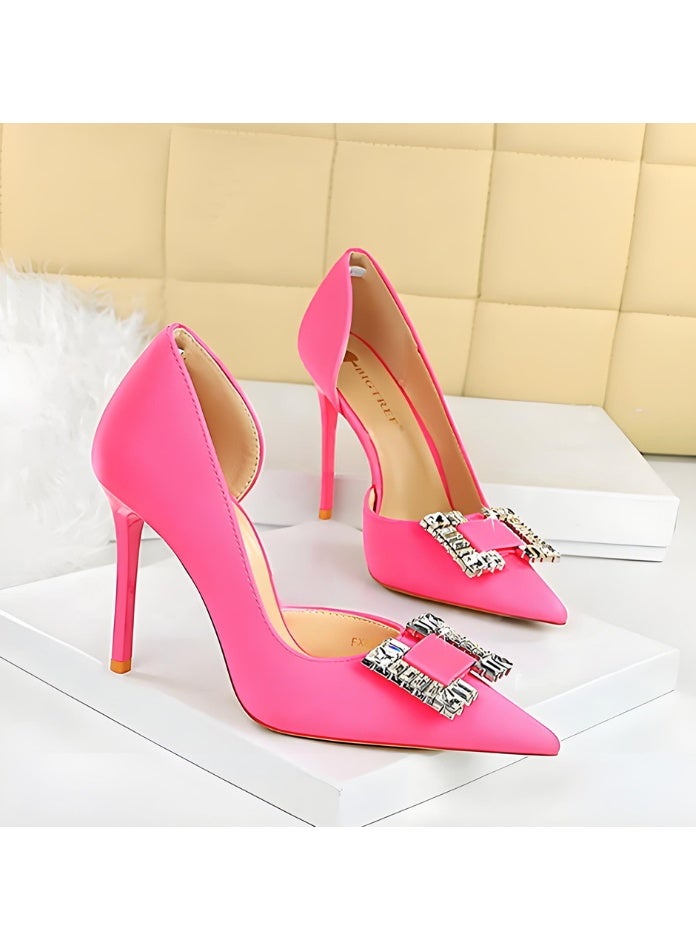 بيج تري المضخات النسائية مغلقة أشارت إصبع القدم الكعب العالي الحزب فستان الأحذية ورد الوردي 10.5CM - Image 2