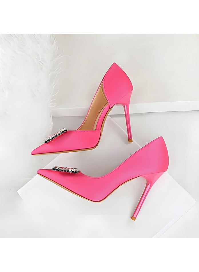 بيج تري المضخات النسائية مغلقة أشارت إصبع القدم الكعب العالي الحزب فستان الأحذية ورد الوردي 10.5CM - Image 3