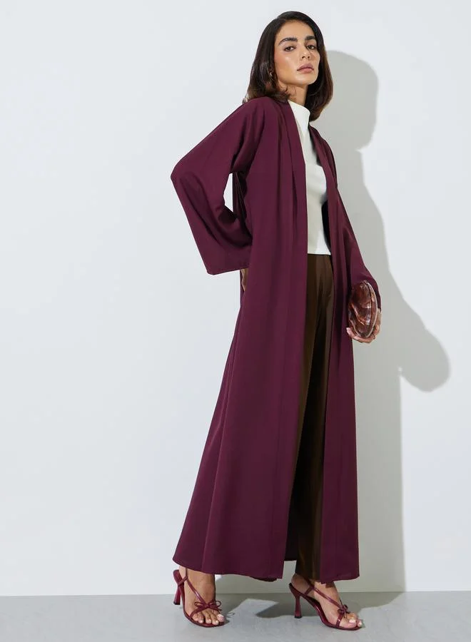 Amirah Burgundy Solid Front Open Abaya