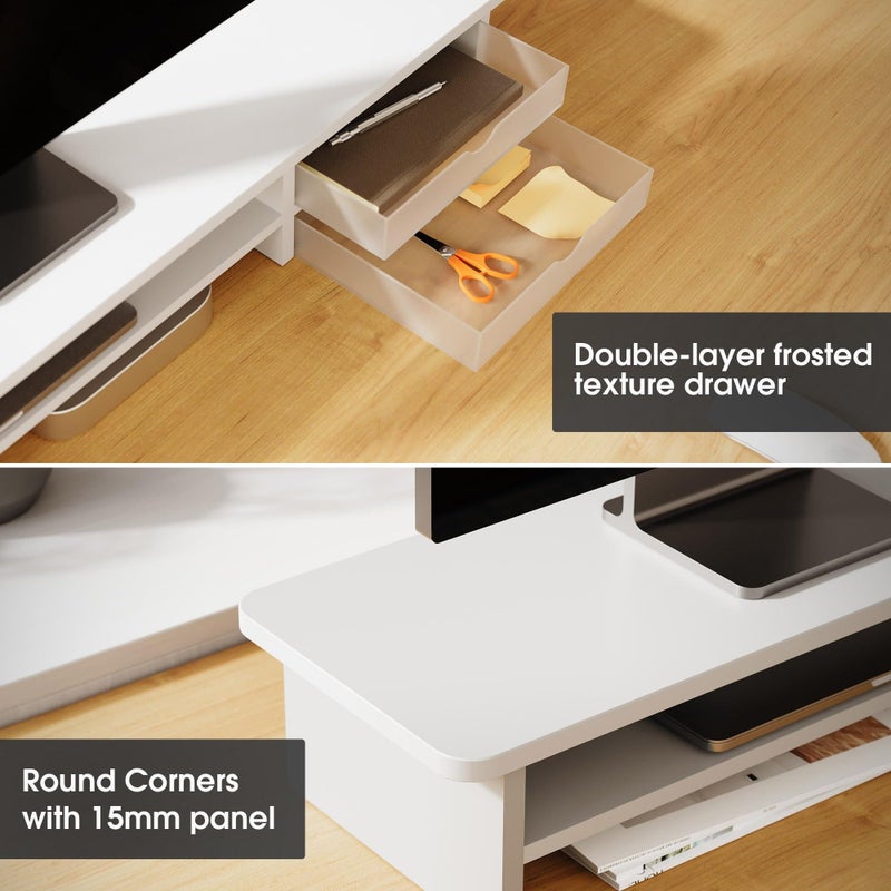 Fenge Monitor Stand, Dual Monitor Riser, 42.5inch Large Desk Computer Monitor Stand Riser with Drawer, 2 Tier Wood & Acrylic Desktop Organizer for Computer, Laptop, Printer, TV Screen Riser - Image 2