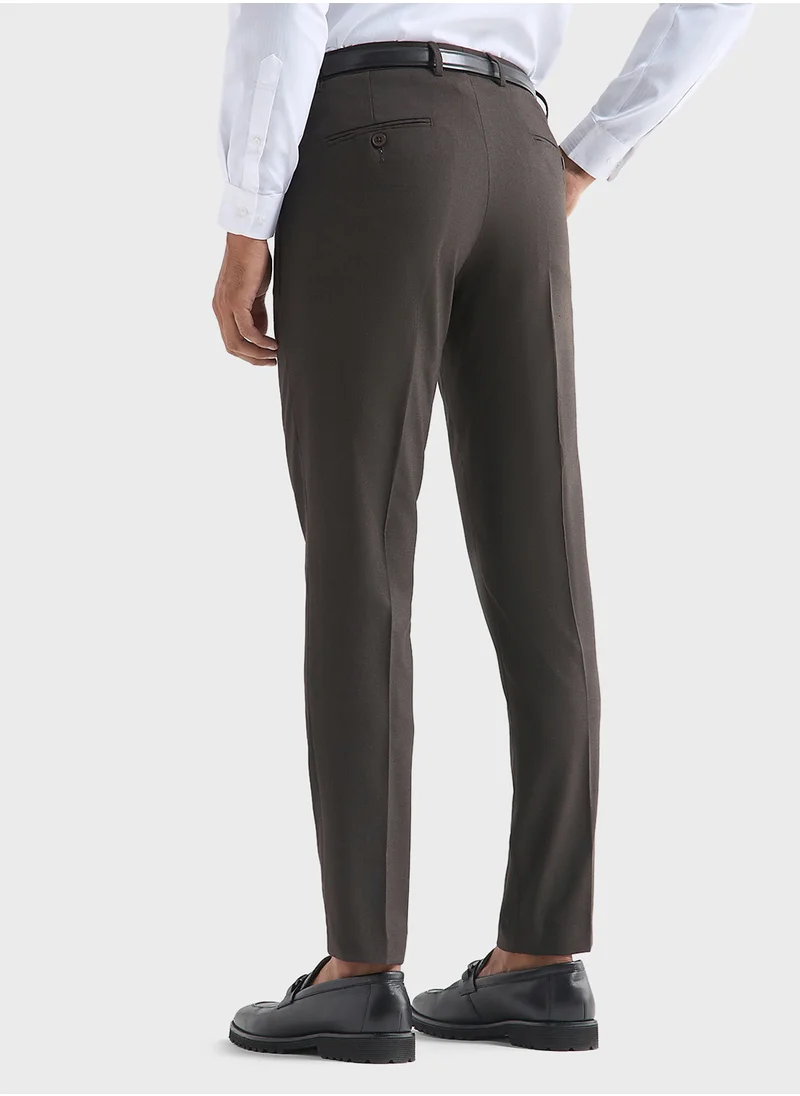 فاف Solid Slim Fit Trousers with Pockets