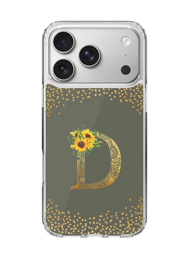 Stylizedd Classic Clear MagSafe Case for iPhone 17 Pro , Hybrid Soft Case Flexible Edges Anti Drop TPU PC Gel Thin Transparent Cover [ Designed for iPhone 17 Pro ] - Custom Monogram Initial Letter Floral Pattern Alphabet - D  (Olive Green )