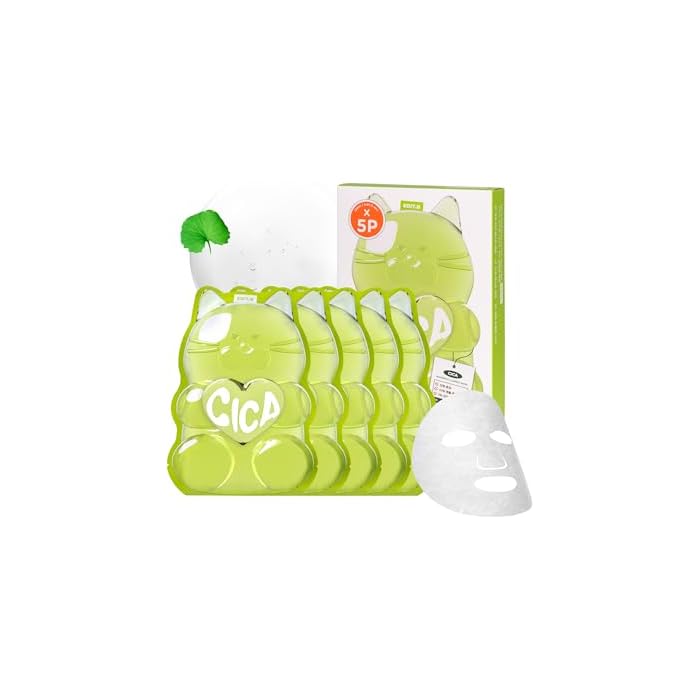 Waterfull Gummy Mask 5 Pcs, Hydrating Korean Daily Facial Sheet Mask for Sensitive Skin, Skin-Adhering Gummy Texture for Intense Moisture, Soothing, Calming Care, Korean Skin Care (CICA)