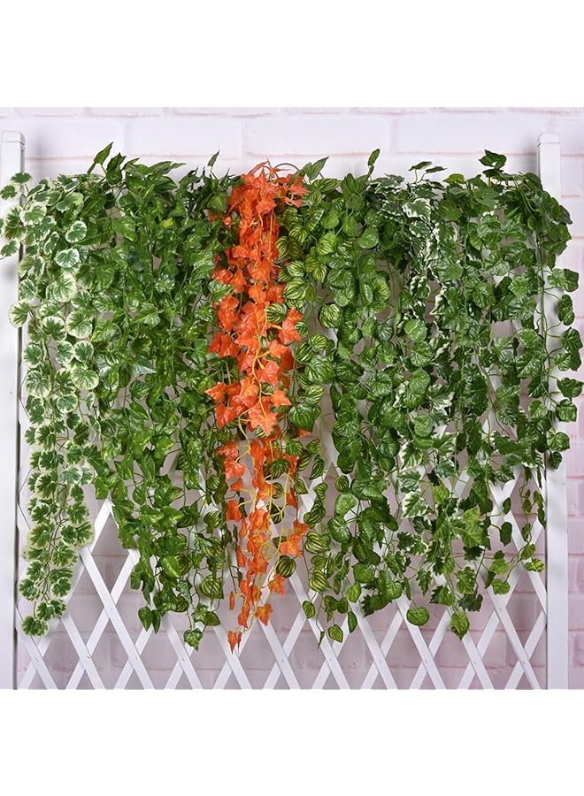 إيروريكس 12 قطعة 2.2 متر من نباتات اللبلاب الاصطناعي الخضراء المزيفة المعلقة على خلفية لغرفة النوم وديكور الحائط وأوراق خضراء لحفلات الزفاف ذات الطابع الغابي 174 03 - Image 5