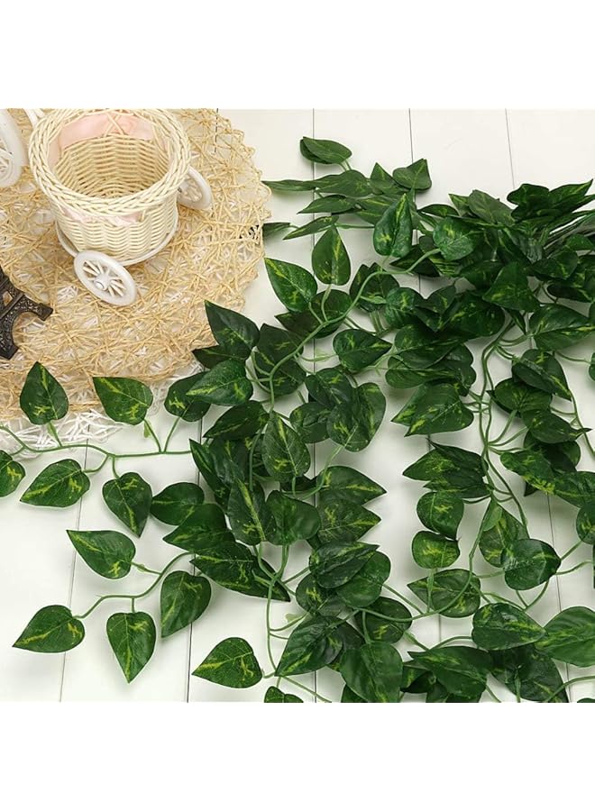 إيروريكس 12 قطعة 2.2 متر من نباتات اللبلاب الاصطناعي الخضراء المزيفة المعلقة على خلفية لغرفة النوم وديكور الحائط وأوراق خضراء لحفلات الزفاف ذات الطابع الغابي 174 03 - Image 4