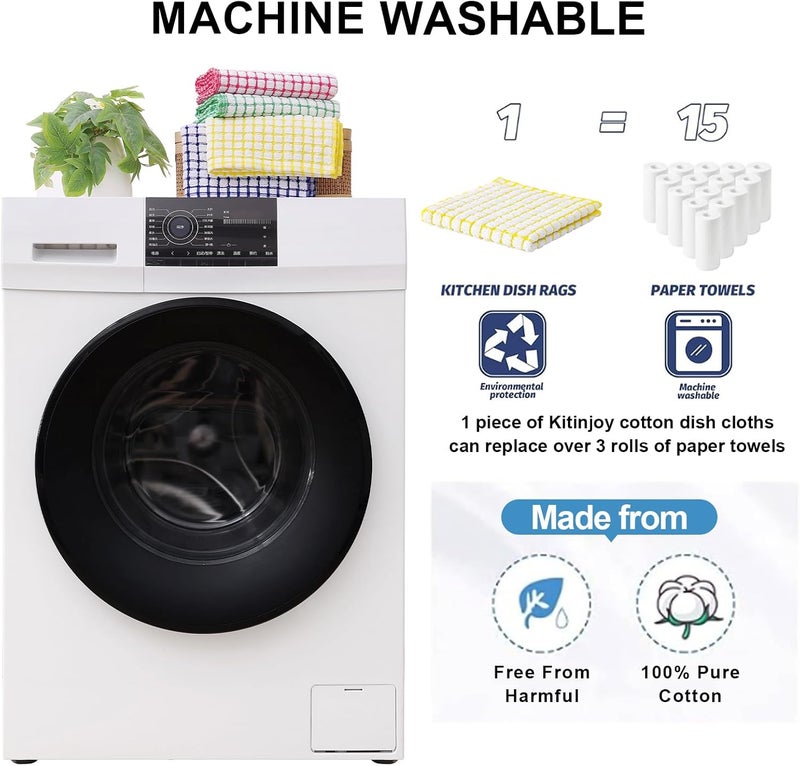 Kitinjoy Cotton 12 Pack Kitchen Towels and Dishcloths Sets 16 x 25 Inch  12 X 12 Inch Dish Towels Bulk Super Soft and Absorbent Hand Towels for Kitchen Drying Yellow - Image 5