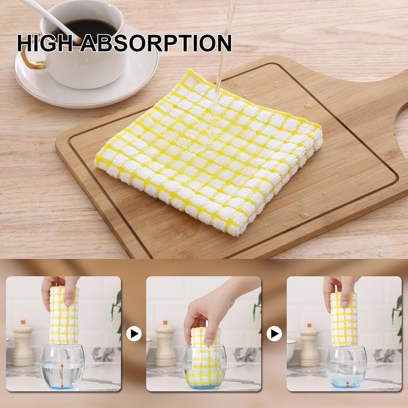 Kitinjoy Cotton 12 Pack Kitchen Towels and Dishcloths Sets 16 x 25 Inch  12 X 12 Inch Dish Towels Bulk Super Soft and Absorbent Hand Towels for Kitchen Drying Yellow - Image 3