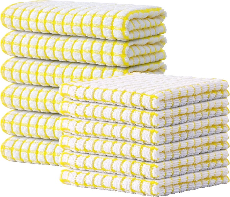 Kitinjoy Cotton 12 Pack Kitchen Towels and Dishcloths Sets 16 x 25 Inch  12 X 12 Inch Dish Towels Bulk Super Soft and Absorbent Hand Towels for Kitchen Drying Yellow - Image 1