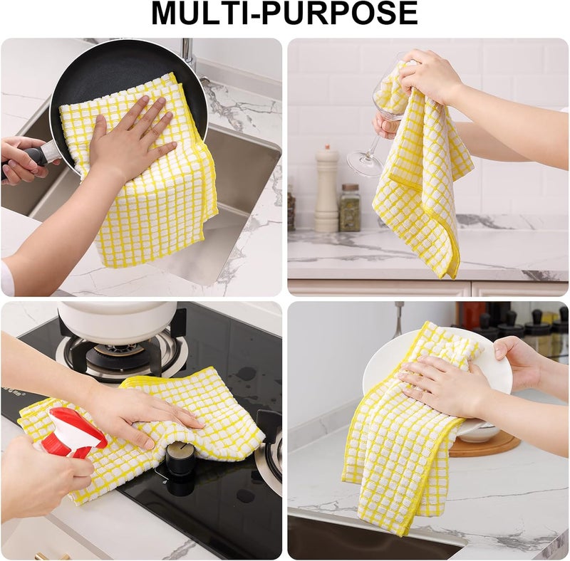 Kitinjoy Cotton 12 Pack Kitchen Towels and Dishcloths Sets 16 x 25 Inch  12 X 12 Inch Dish Towels Bulk Super Soft and Absorbent Hand Towels for Kitchen Drying Yellow - Image 4