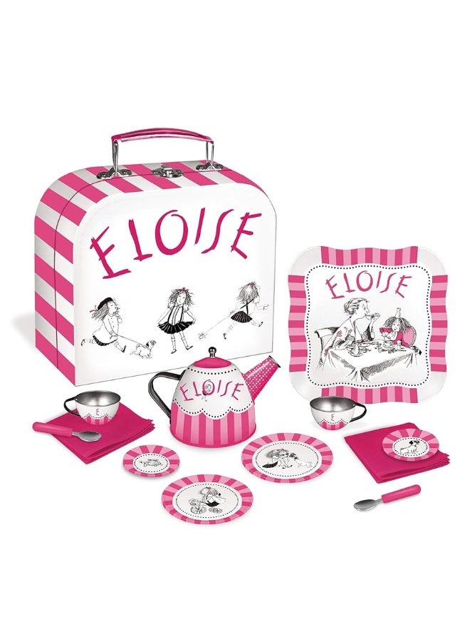 YOTTOY Eloise Collection 12Piece Kids Tin Tea Set Toy with Illustrations Sturdy Carrying Case - Image 1