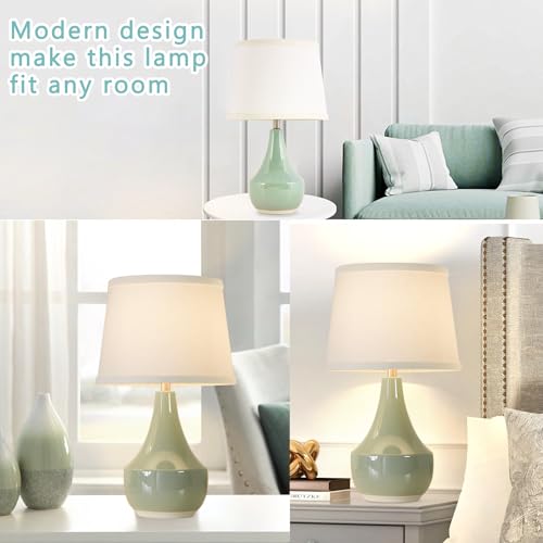 GyroVu Table Lamp Set of 2, 18.63” Ceramic Table Lamp Classic Beside Lamps Nightstand Lamp Modern Lamp for Living Room, Bedroom & Office Rocker Swtich Sage Green-LED Bulbs Included - Image 3