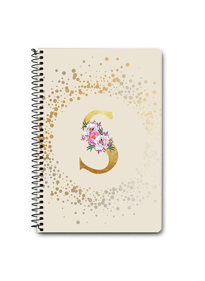 Stylizedd - Designer A5 Spiral Notebook Memo Notepad Journal - Custom Monogram Initial Letter Floral Pattern Alphabet - S - Cream - Image 1