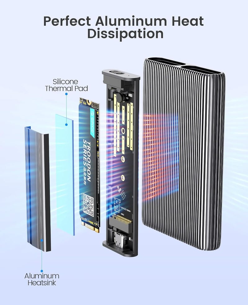 أوريكو محطة إرساء مزدوجة M.2 NVMe SSD من الألومنيوم USB3.2 Gen2 10 جيجابت في الثانية، منفذ M.2 Type-C لـ PCIe M-Key، B&M Key 2230/2242/2260/2280 SSD، بدون أدوات، حتى 4 تيرابايت - Image 4