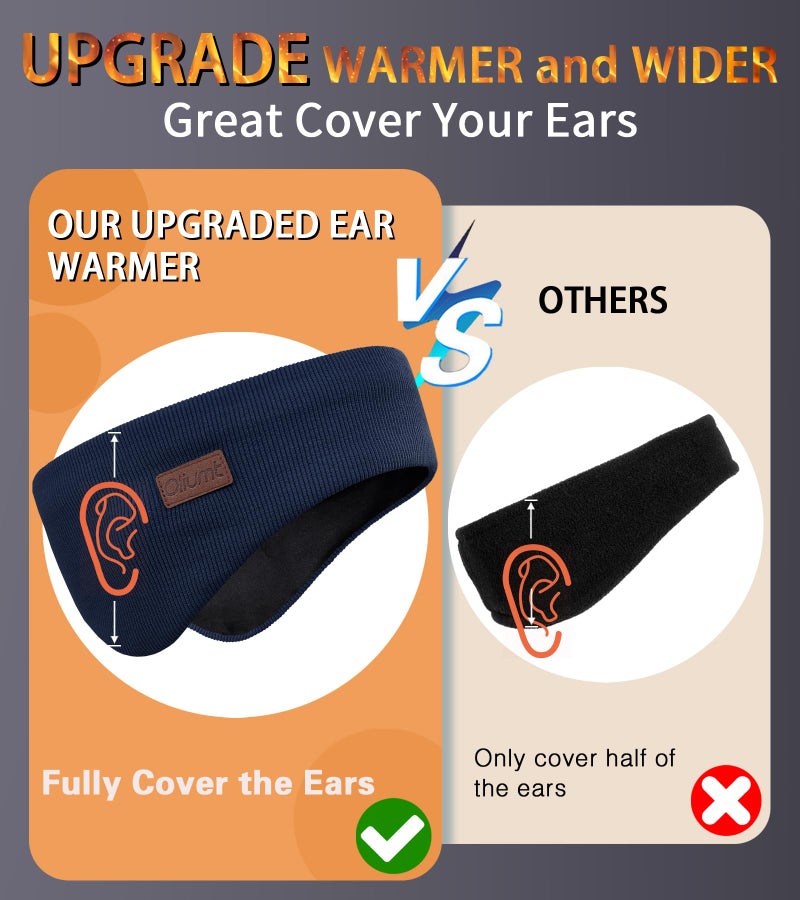 Oliumt Winter Ear Warmer Headband for Men Women Double-Layer Knit Ear Muffs Cover with Fuzzy Lining for Running and Cycling (Navy, One Size) - Image 2
