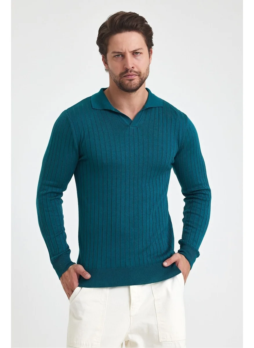 Cool Tarz Cool Style Men's Polo Collar Ribbed Knitwear Sweater