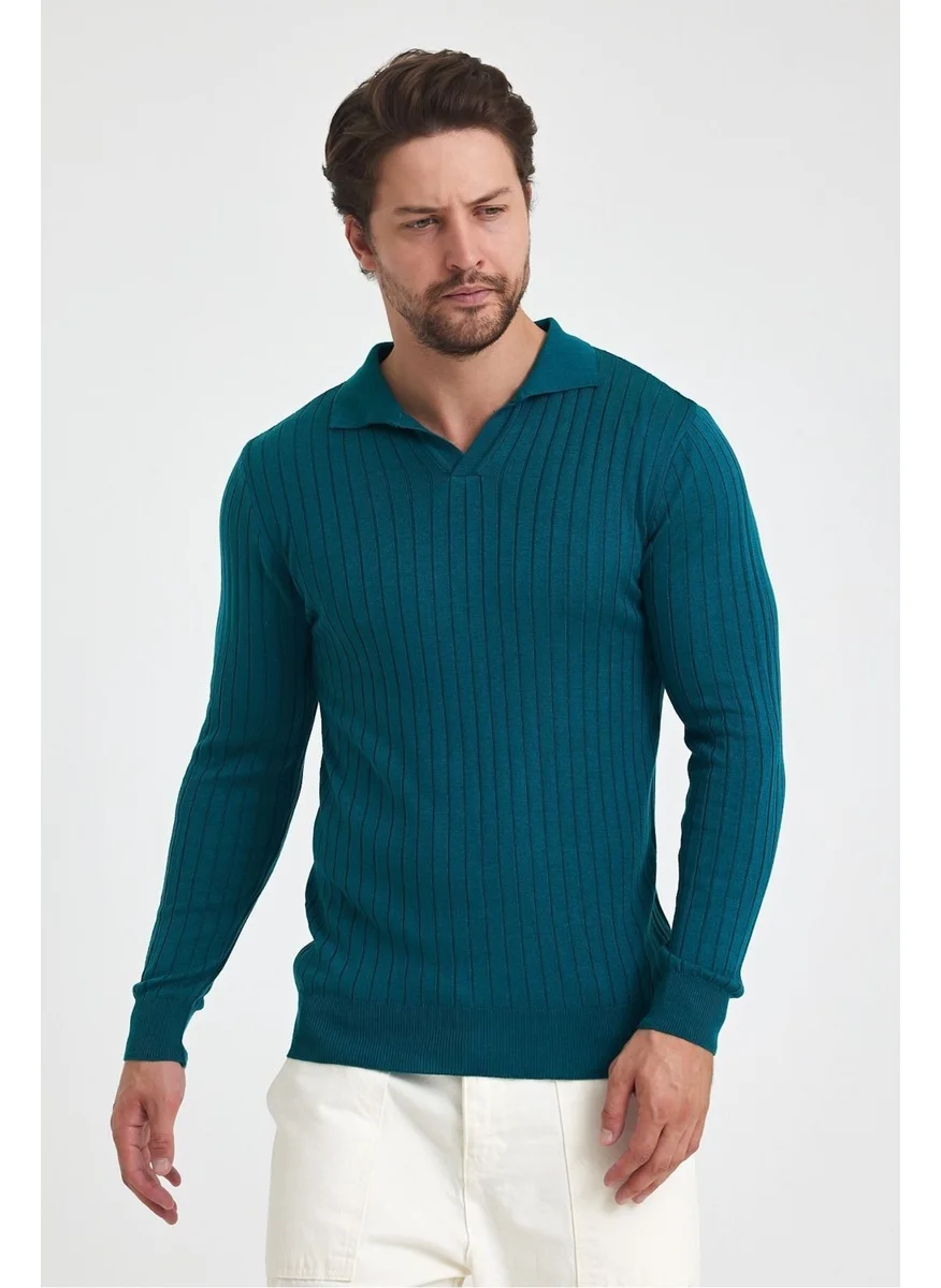 Cool Tarz Cool Style Men's Polo Collar Ribbed Knitwear Sweater