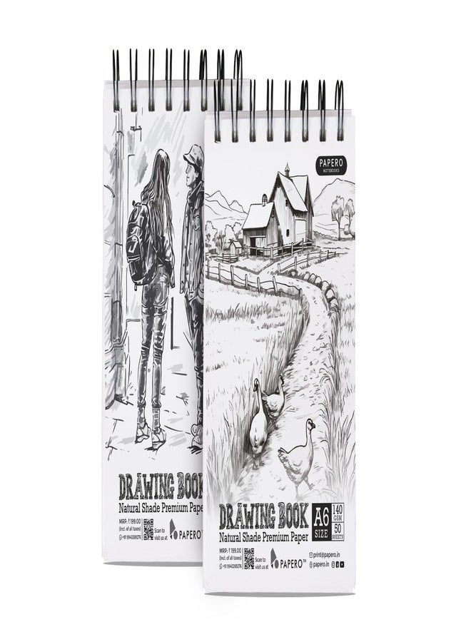 PaperO A6 Sketch/Drawing Book - 140 GSM, 100 Pages/50 Sheets, Metal Wire-O Bound - Perfect for Professional Artists, Architects, Kids, and Adults (10.5 x 14.8 cm) (Pack of 2) (Collection 2) - Image 1