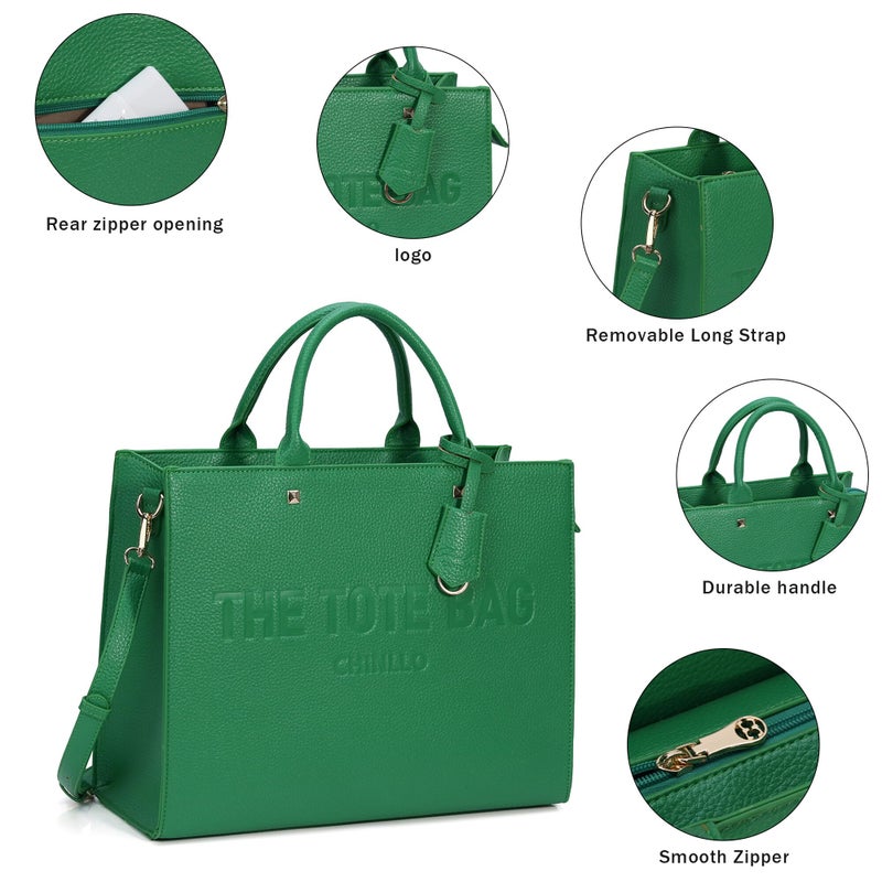 Chinllo Tote Bag for Women Top Handle Satchel Purse and Handbags with Shoulder Strap (D.Green-M) - Image 4