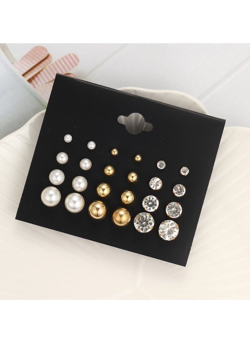 Huitich 12-Pair Pearl & Crystal Stud Earrings Set – Elegant Gold Colour Tone Designs  - Image 2