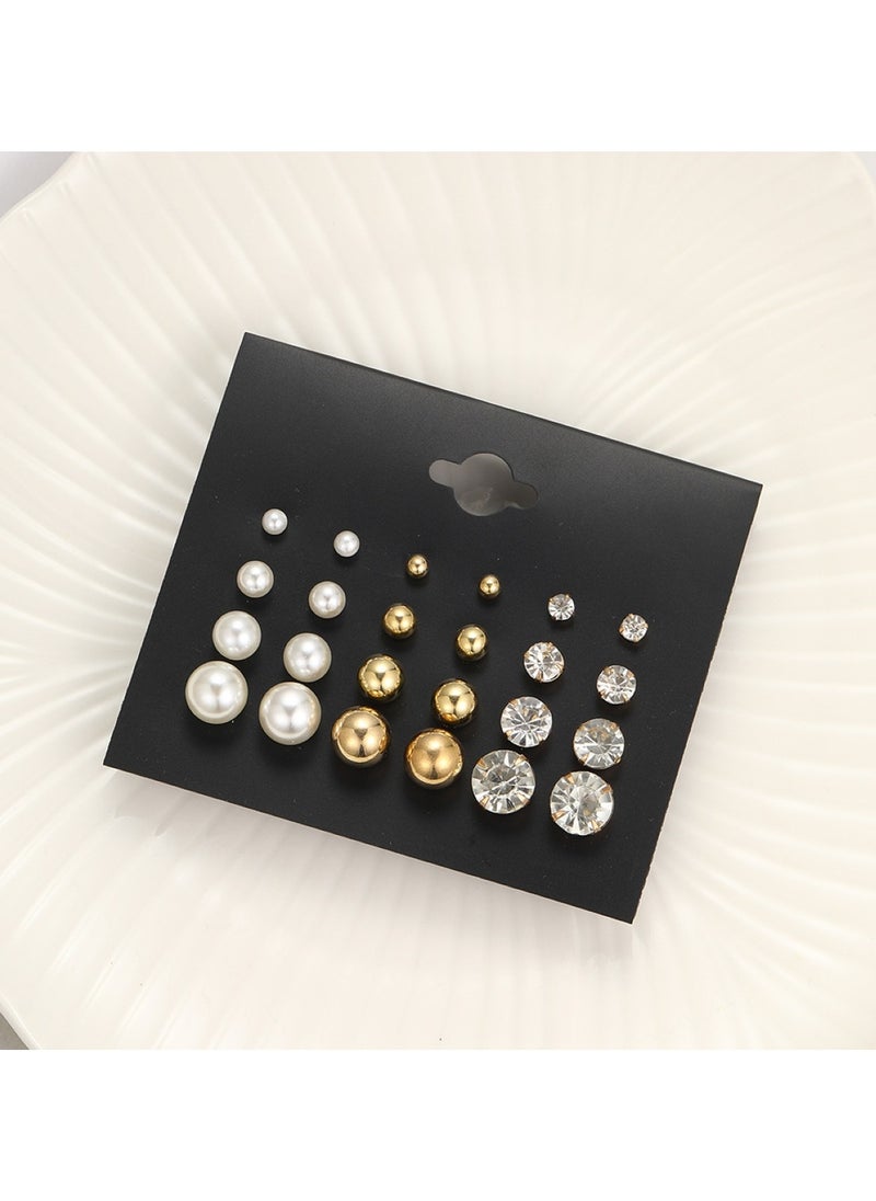 Huitich 12-Pair Pearl & Crystal Stud Earrings Set – Elegant Gold Colour Tone Designs  - Image 3