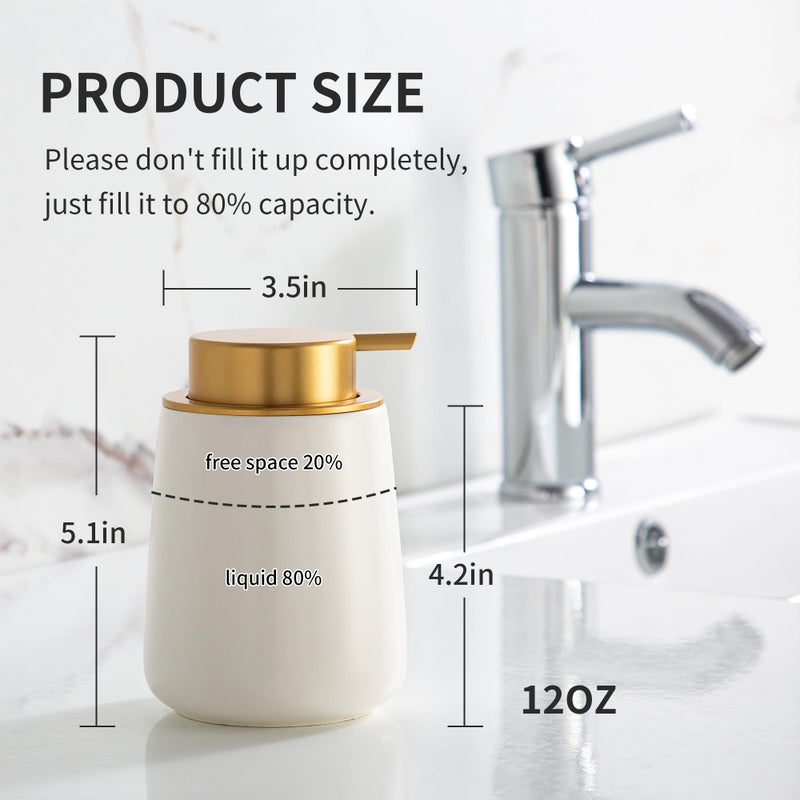 Enra Ceramic Soap Dispenser,12 oz Hand Lotion Dispenser with Gold Pump,Refillable Dish Soap Dispenser,Modern Liquid Soap Dispenser for Bathroom,Kitchen with Easy-to-Press Pump - Image 3