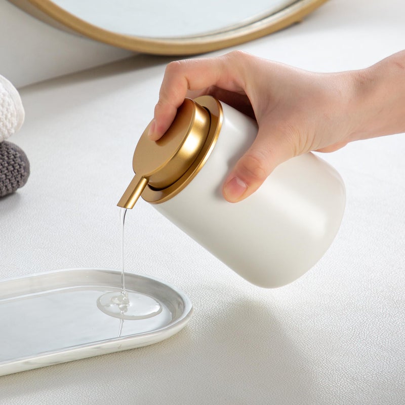 Enra Ceramic Soap Dispenser,12 oz Hand Lotion Dispenser with Gold Pump,Refillable Dish Soap Dispenser,Modern Liquid Soap Dispenser for Bathroom,Kitchen with Easy-to-Press Pump - Image 5