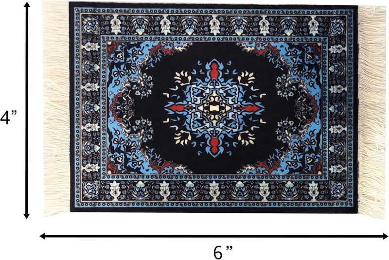 Inusitus Diverse purchase plan Carpet Coasters, Set of 4 Turkish Rug Style Table Drink mats, Navy Absorbent Kitchen and Dining Accessories, Spill & drip Protection, Rectangular Wide use selected material - Image 3
