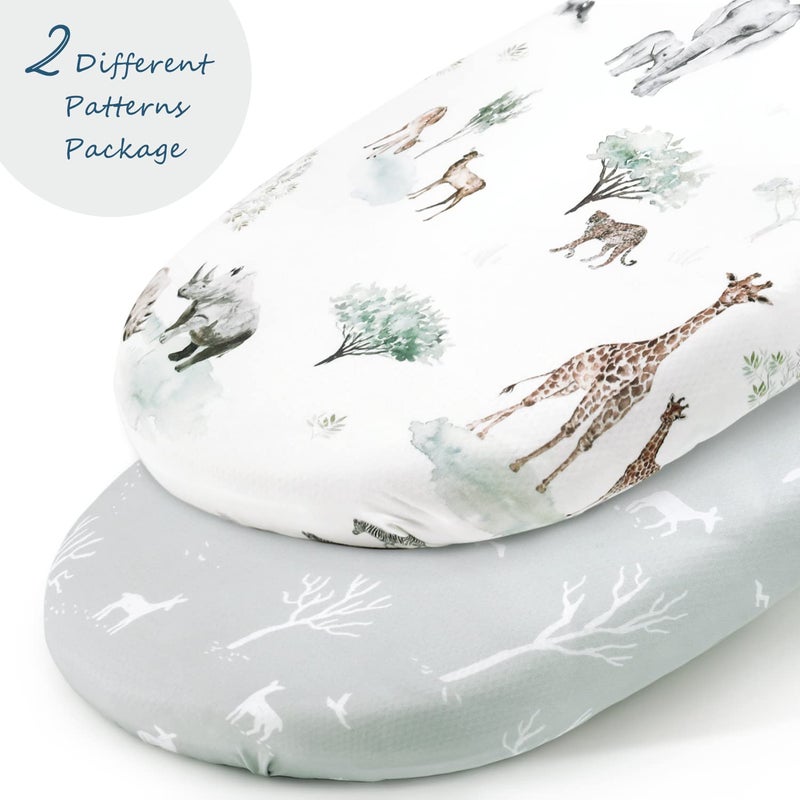 GRSSDER Stretch Ultra Soft Fitted Bassinet Sheet Set 2 Pack, Universal Fit for Bassinets Baby Cradle Moses Basket Oval Rectangle Mattress Safe and Snug, Pretty African Savannah Animals Pattern - Image 2