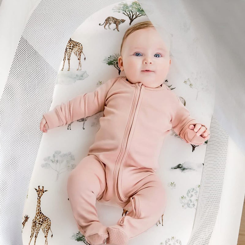 GRSSDER Stretch Ultra Soft Fitted Bassinet Sheet Set 2 Pack, Universal Fit for Bassinets Baby Cradle Moses Basket Oval Rectangle Mattress Safe and Snug, Pretty African Savannah Animals Pattern - Image 4