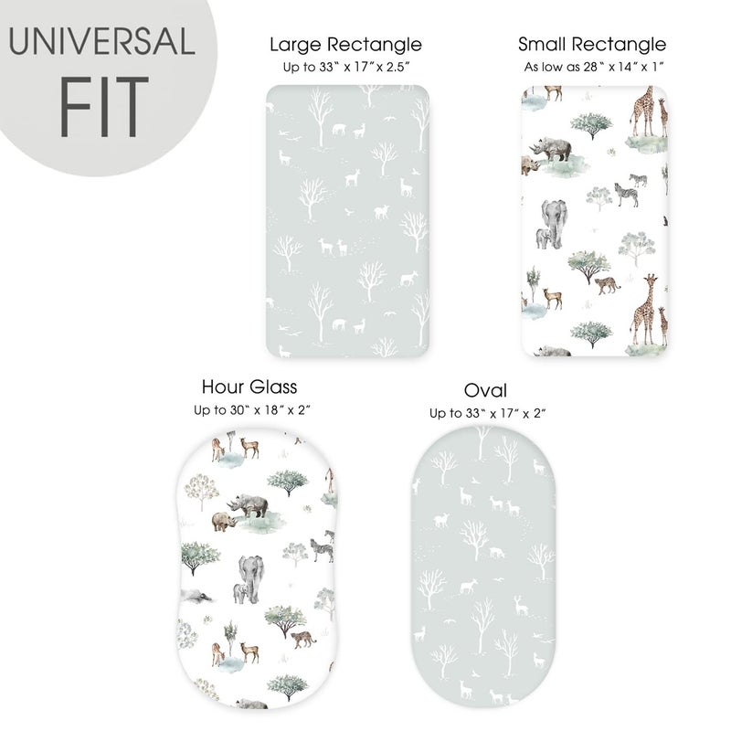 GRSSDER Stretch Ultra Soft Fitted Bassinet Sheet Set 2 Pack, Universal Fit for Bassinets Baby Cradle Moses Basket Oval Rectangle Mattress Safe and Snug, Pretty African Savannah Animals Pattern - Image 5