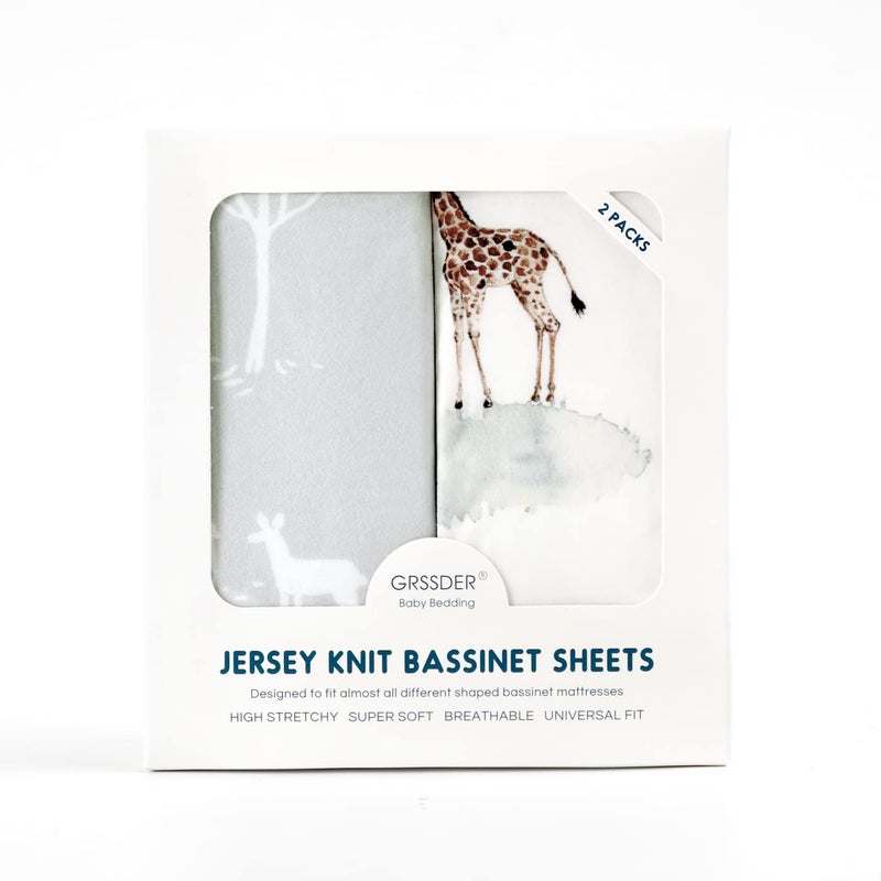 GRSSDER Stretch Ultra Soft Fitted Bassinet Sheet Set 2 Pack, Universal Fit for Bassinets Baby Cradle Moses Basket Oval Rectangle Mattress Safe and Snug, Pretty African Savannah Animals Pattern - Image 3