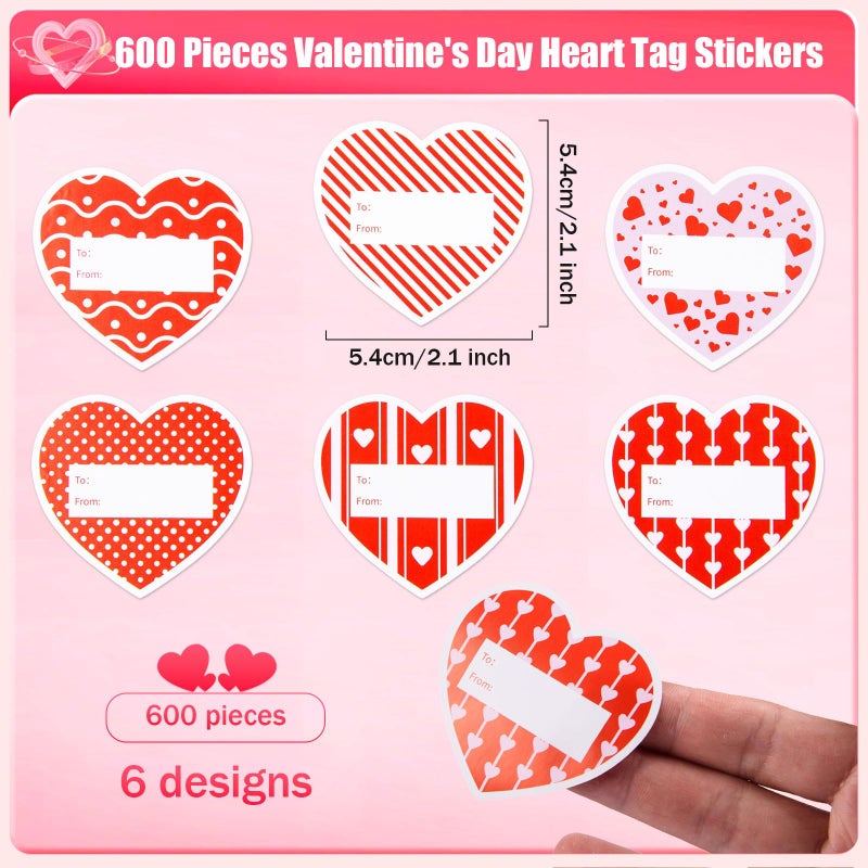 MixTeach 600Pcs Heart Tag Stickers 2 Inch Heart-Shaped Sticky Notes Pink Red to & from Present Name Tag Self-Adhesive Stickers Labels for Envelopes Seal Cards Wedding Birthdays Party Favors - Image 2