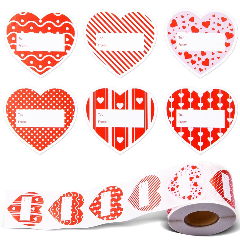 MixTeach 600Pcs Heart Tag Stickers 2 Inch Heart-Shaped Sticky Notes Pink Red to & from Present Name Tag Self-Adhesive Stickers Labels for Envelopes Seal Cards Wedding Birthdays Party Favors - Image 1