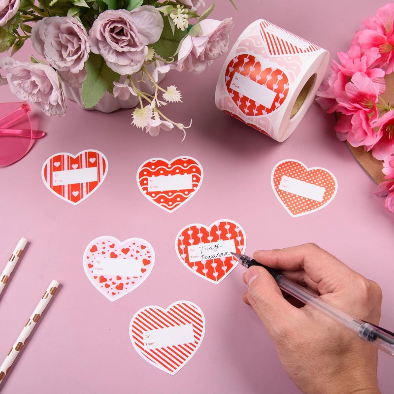 MixTeach 600Pcs Heart Tag Stickers 2 Inch Heart-Shaped Sticky Notes Pink Red to & from Present Name Tag Self-Adhesive Stickers Labels for Envelopes Seal Cards Wedding Birthdays Party Favors - Image 3
