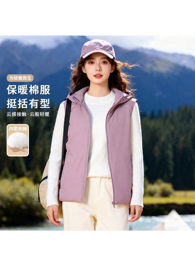 Fapai Women's Winter Simple Versatile Warm Vest With Hood, Zipper, Sleeveless Casual Cotton Vest - Image 2