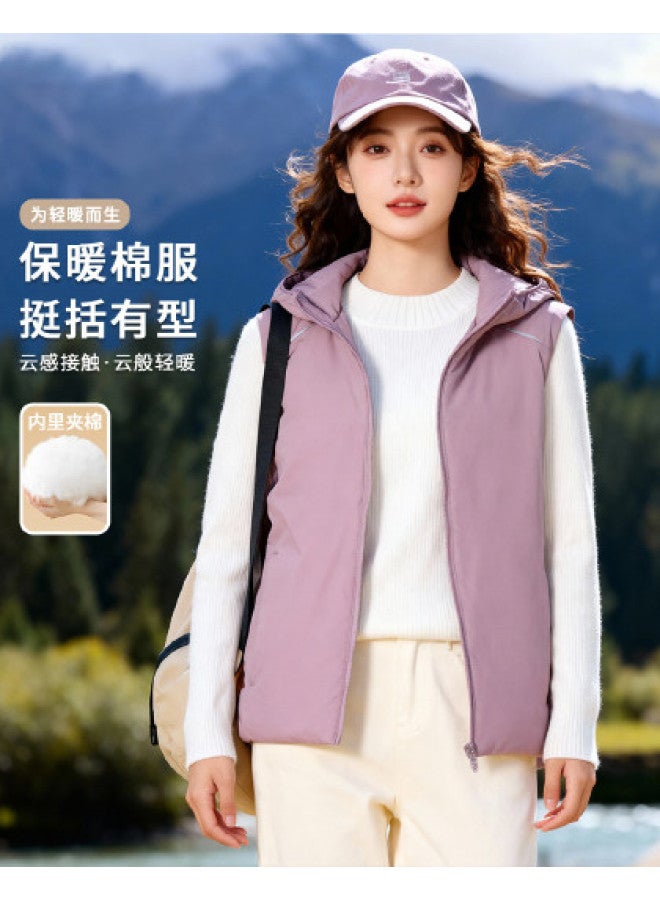 Fapai Women's Winter Simple Versatile Warm Vest With Hood, Zipper, Sleeveless Casual Cotton Vest - Image 1