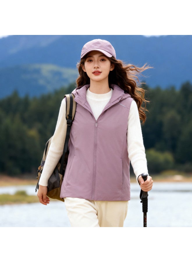 Fapai Women's Winter Simple Versatile Warm Vest With Hood, Zipper, Sleeveless Casual Cotton Vest - Image 4