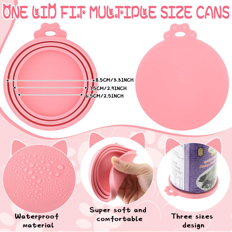 Uiifan Cat Food Lid Cat Food Can Covers Lids 8 Pcs Pet Can Supplies Set 5 Silicone Wet Kitten Foodstuff Tin Covers Lids 2 Silicone Dog Spoons 1 Paw Shape Multifunctional Opener for Pets(Pink) - Image 4