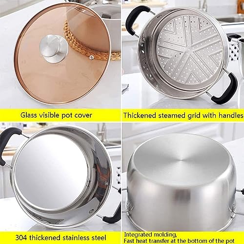 EVERMALL Stainless Steel Steamer Pot, 2 Tier Multi-Purpose Steamer, Modak/Momo Maker with Glass Lid, Induction Base Steamer for Vegetables Cooking, Boiling & Steaming Pot Cookware for Kitchen (22cm) - Image 3