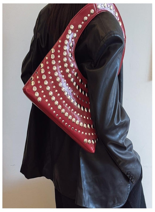 CUXVA Studded Purses Y2k Shoulder Bag 90s Punk Women Small Shouder Purse PU Leather Designer Handbags - Image 2