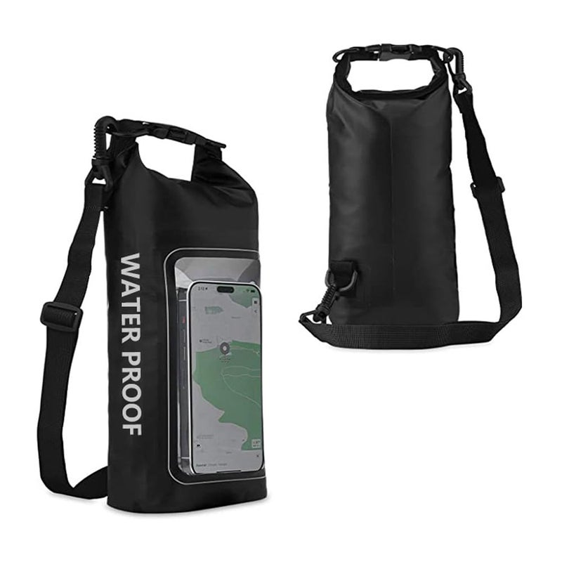 Bukela Waterproof Dry Bag, 2L Beach Phone Bag Roll Top Waterproof Backpack/Phone Case/Pouch, Lightweight Dry Storage Bag for Travel Camping Beach Rafting Fishing Boating Kayaking, Black
